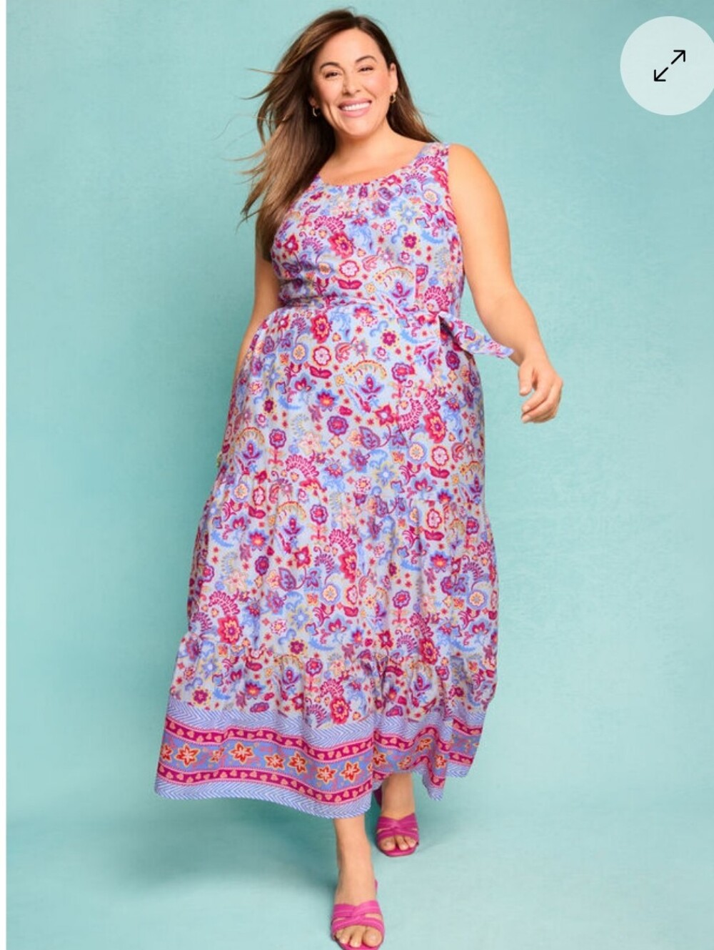 Talbots Charming Sleeveless Floral Belted Voile Maxi Dress 14 Resortwear Cotton
